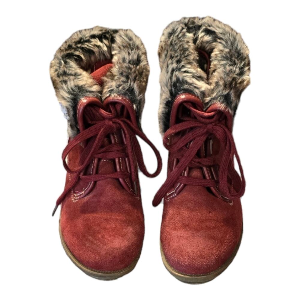 Spring Step Burgundy Suede Leather Fur Lined Lace Up Boots Size 8
